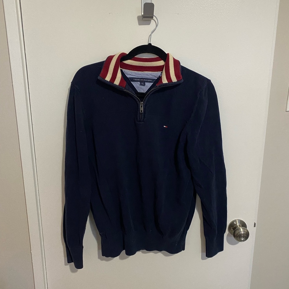 Tommy Hilfiger Blue and Red Zip Up Sweater